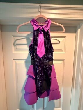 Weissman Purple Sequin Halter Dance Dress with Tie